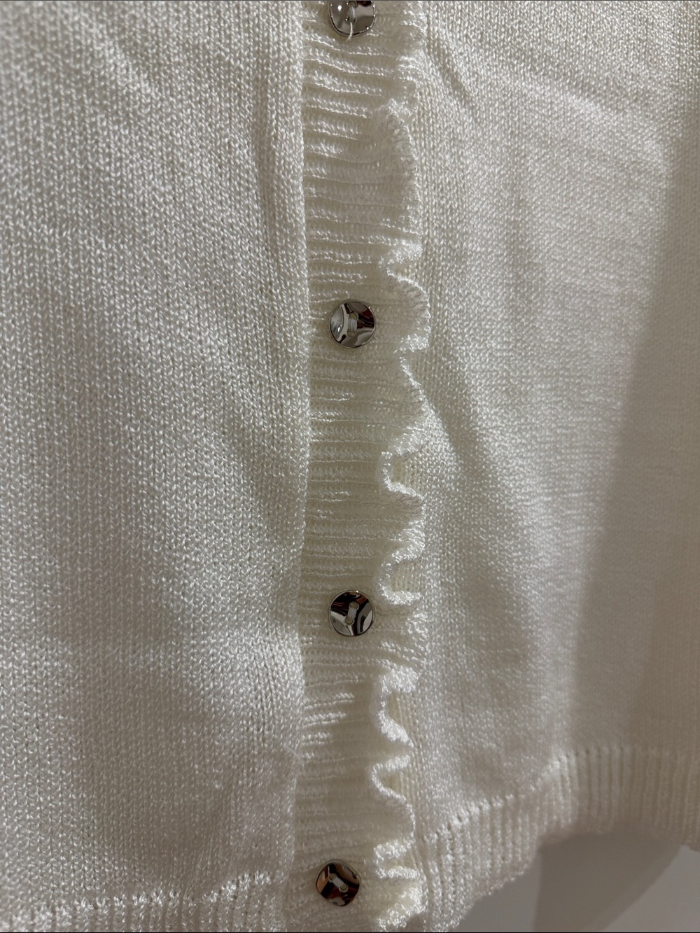 Ivory Ruffle-Trim V-Neck Button Top - Picture 3 of 7